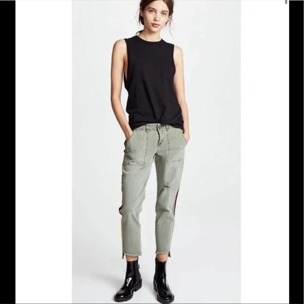 PAM AND GELA UNIFORM SIDE STRIPE STEP HEM ARMY PANT   GREEN SIZE 25